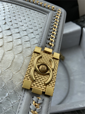 Cha.nel Medium Leboy Bag With Top Handle Python Leather Gold Metal A94804