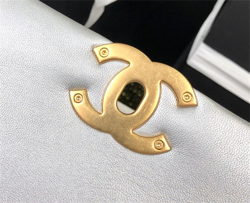 Cha.nel 19 Handbag Goatskin Gold Double C Metal Silver AS1160