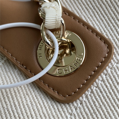 Cha.nel Deauville Large Shopping Bag Bead Mixed Fibers Gold Tone Metal Cream A66941