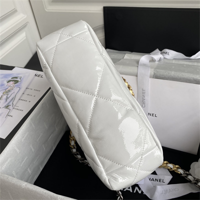 Cha.nel 19 Handbag Shiny Aged Calfskin Gold Double C Metal White AS1160