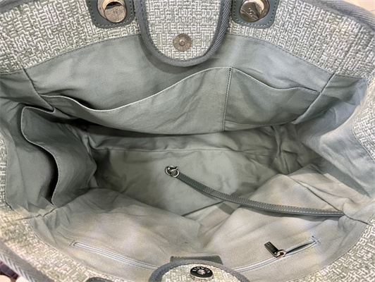 Cha.nel Deauville Large Shopping Bag Mixed Fibers Silver Tone Metal Lt Green A66941