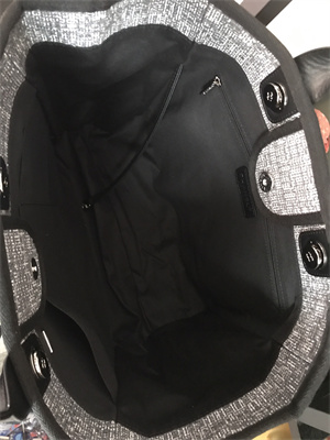 Cha.nel Deauville Large Shopping Bag Mixed Fibers Gold Tone Metal Black A66941