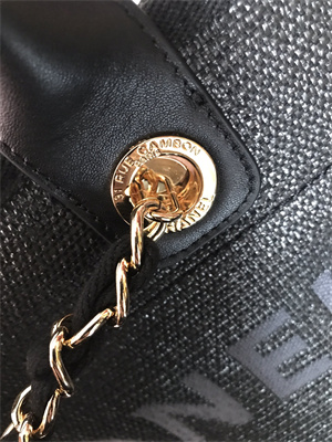 Cha.nel Deauville Large Shopping Bag Mixed Fibers Gold Tone Metal Black A66941