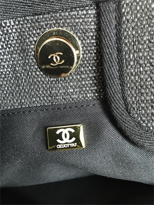 Cha.nel Deauville Large Shopping Bag Mixed Fibers Gold Tone Metal Black A66941