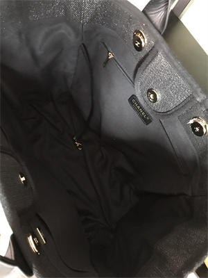 Cha.nel Deauville Large Shopping Bag Mixed Fibers Gold Tone Metal Black A66941