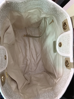 Cha.nel Deauville Large Shopping Bag Mixed Fibers Gold Tone Metal Beige A66941