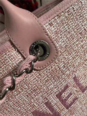 Cha.nel Deauville Large Shopping Bag Mixed Fibers Silver Tone Metal Pink A66941