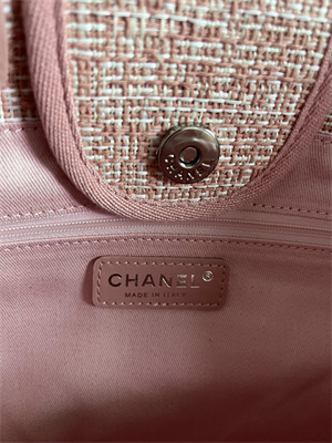 Cha.nel Deauville Large Shopping Bag Mixed Fibers Silver Tone Metal Pink A66941