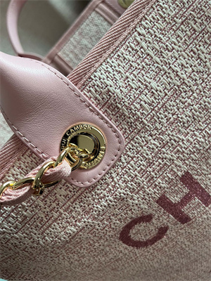 Cha.nel Deauville Large Shopping Bag Mixed Fibers Gold Tone Metal Pink A66941