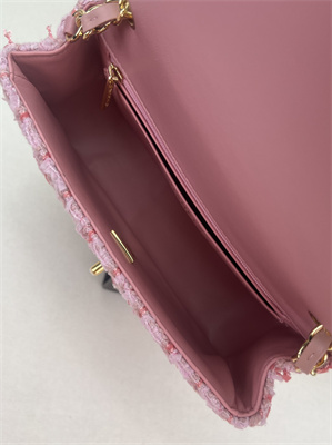 Cha.nel Mini Classic Flap Bag Tweed Gold Tone Metal Pink A01116