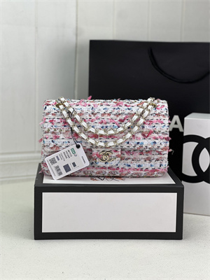 Cha.nel Medium Classic Flap Bag Tweed Gold Tone Metal Colorful A01112