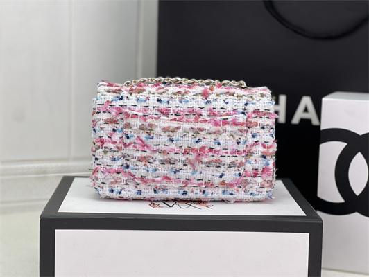 Cha.nel Mini Classic Flap Bag Tweed Gold Tone Metal Colorful A01116
