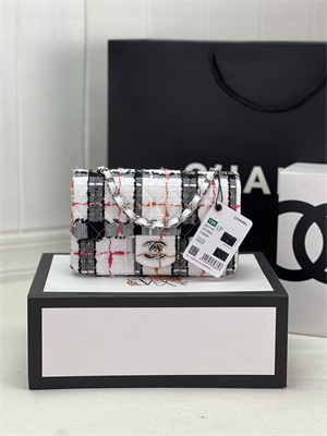 Cha.nel Mini Classic Flap Bag Tweed Silver Tone Metal A01116