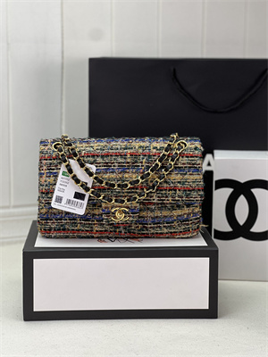 Cha.nel Medium Classic Flap Bag Tweed Gold Tone Metal Colorful A01112
