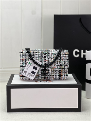 Cha.nel Mini Classic Flap Bag Tweed Colorful Black Tone Metal A01116