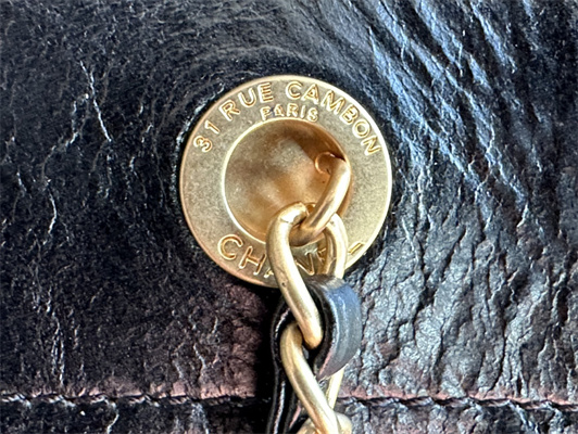 Cha.nel Deauville MM Shopping Bag Shiny Calfskin Gold Tone Metal Black A67001