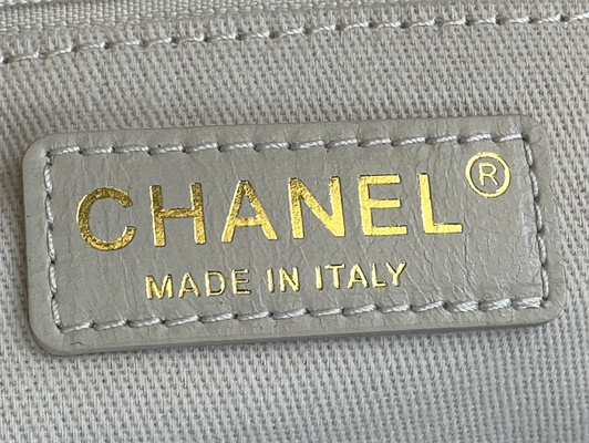 Cha.nel Deauville Large Shopping Bag Shiny Calfskin Gold Tone Metal White A66941