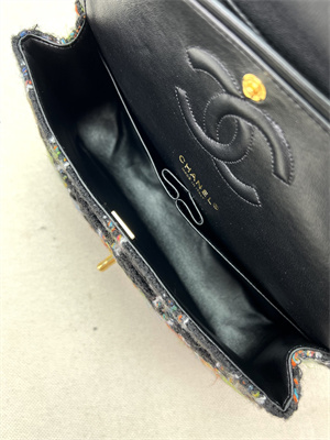 Cha.nel Medium Classic Flap Bag Tweed Gold Tone Metal Colorful A01112