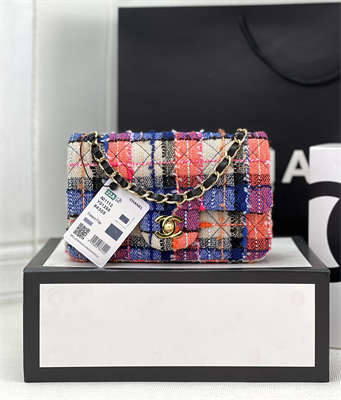 Cha.nel Mini Classic Flap Bag Tweed Gold Tone Metal Colorful A01116