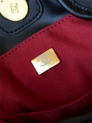 Cha.nel Deauville Small Shopping Bag Goatskin Leather Gold Tone Metal Black AS3257