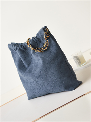 Cha.nel 22 Medium Handbag Velvet Gold Tone Metal Blue AS3261
