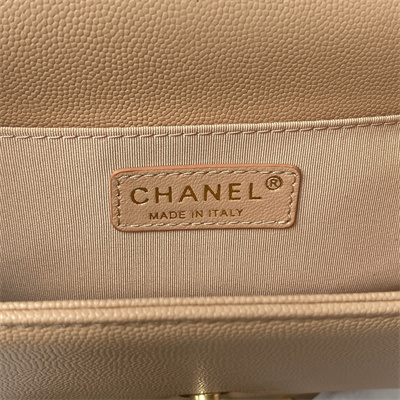 Cha.nel Medium Leboy Bag With Top Handle Grained Calfskin Gold Metal Beige A94804