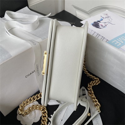 Cha.nel Small Leboy Bag With Top Handle Grained Calfskin Gold Metal White A94805