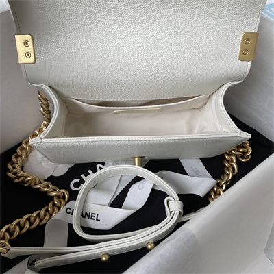 Cha.nel Small Leboy Bag With Top Handle Grained Calfskin Gold Metal White A94805