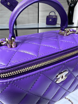 Cha.nel Vanity Case With Top Handle Lambskin Gold Tone Metal Purple AP2199