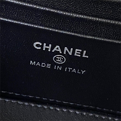 Cha.nel Vanity Case With Ball Lambskin Silver Tone Metal Black AP2303