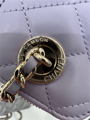 Cha.nel Vanity Case With Chain Lambskin Gold Tone Metal Lilac AP2581