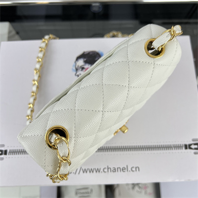 cha.nel S*per mini classic flap bag grained calfskin gold tone metal white 01115