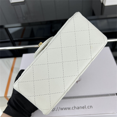 cha.nel S*per mini classic flap bag grained calfskin gold tone metal white 01115