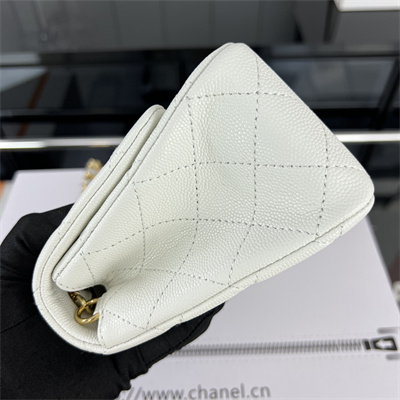 cha.nel S*per mini classic flap bag grained calfskin gold tone metal white 01115