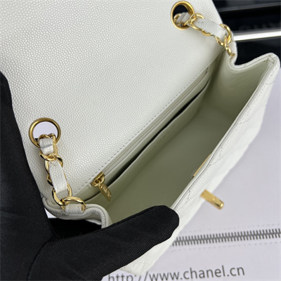 cha.nel S*per mini classic flap bag grained calfskin gold tone metal white 01115