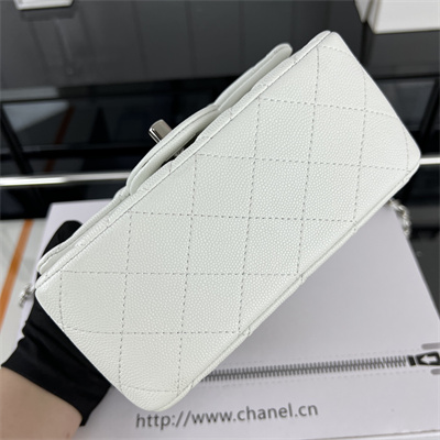 cha.nel S*per mini classic flap bag grained calfskin silver tone metal white 01115