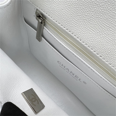 cha.nel S*per mini classic flap bag grained calfskin silver tone metal white 01115