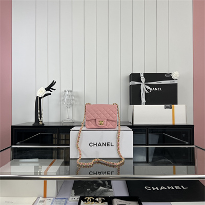 cha.nel S*per mini classic flap bag grained calfskin gold tone metal pink 01115