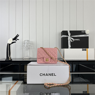 cha.nel S*per mini classic flap bag grained calfskin gold tone metal pink 01115