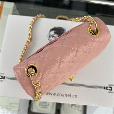 cha.nel S*per mini classic flap bag grained calfskin gold tone metal pink 01115