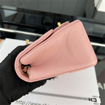 cha.nel S*per mini classic flap bag grained calfskin gold tone metal pink 01115
