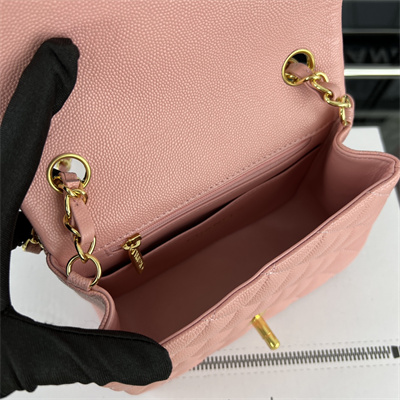cha.nel S*per mini classic flap bag grained calfskin gold tone metal pink 01115