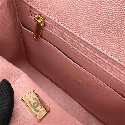 cha.nel S*per mini classic flap bag grained calfskin gold tone metal pink 01115