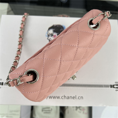 cha.nel S*per mini classic flap bag grained calfskin silver tone metal pink 01115