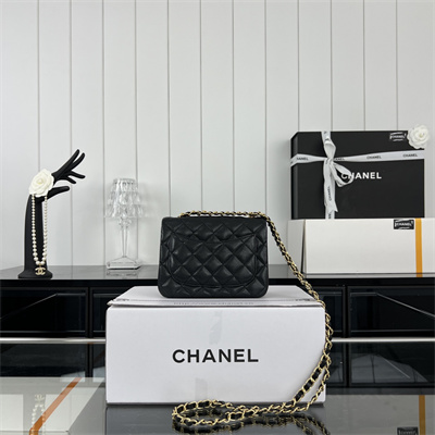 cha.nel S*per mini classic flap bag grained calfskin gold tone metal black 01115