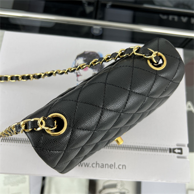 cha.nel S*per mini classic flap bag grained calfskin gold tone metal black 01115