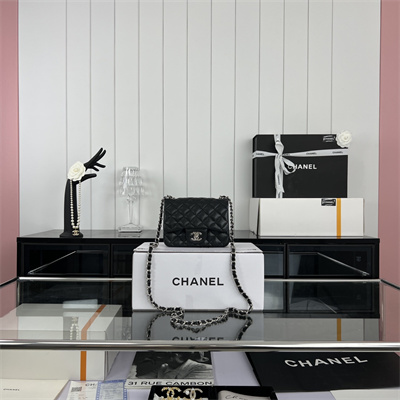 cha.nel S*per mini classic flap bag grained calfskin silver tone metal black 01115