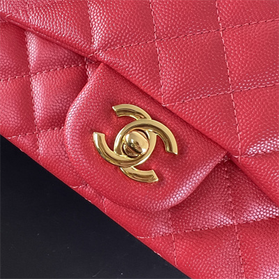 cha.nel S*per mini classic flap bag grained calfskin gold tone metal red 01115
