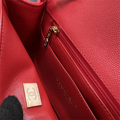 cha.nel S*per mini classic flap bag grained calfskin gold tone metal red 01115