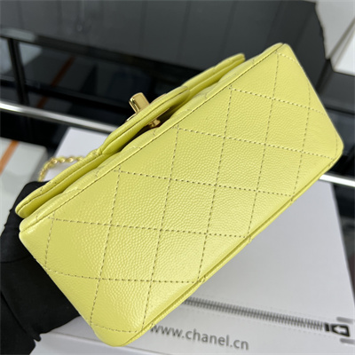 cha.nel S*per mini classic flap bag grained calfskin gold tone metal yellow 01115